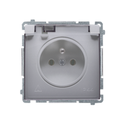 GNIAZDO Z UZIEMIENIEM BRYZGOSZCZELNE IP44 (MODUŁ) KLAPKA TRANSPARENTNA STAL INOX SIMON BASIC - BMGZ1B.01/21a - KONTAKT SIMON