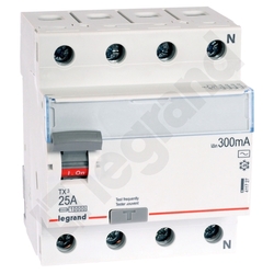 WYŁĄCZNIK RÓŻNICOWY 25A/300MA 4 POLOWY TYP AC P304 - 411727 - LEGRAND