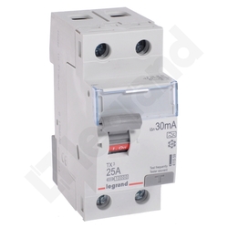 WYŁĄCZNIK RÓŻNICOWY 25A/30MA 2 POLOWY TYP A P302 - 411559 - LEGRAND