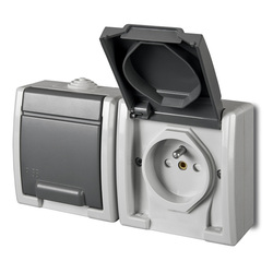 GNIAZDO PODWÓJNE Z UZIEMIENIEM IP55 SZARE AQUANT - 1242-10 - ELEKTRO-PLAST NASIELSK