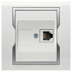 GNIAZDO RJ11 TELEFONICZNE BIAŁY + SREBRNY ELEMENT ZDOBNICZY BEZ RAMKI GPT QUATTRO - 1150-10 - ELEKTRO-PLAST NASIELSK