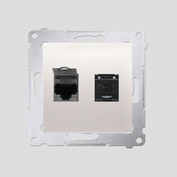 GNIAZDO KOMPUTEROWE PODWÓJNE RJ45 KAT. 6 Z PRZESŁONĄ PRZECIWKURZOWĄ KREMOWE SIMON 54 - D62.01/41 - KONTAKT SIMON